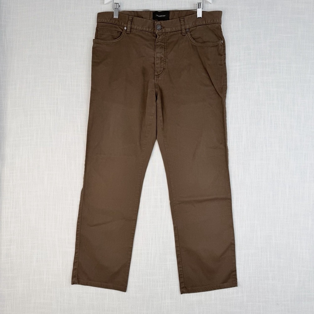 Ermenegildo Zegna Twill Cotton Straight Leg Pants Size 34X29 Brown Luxury
